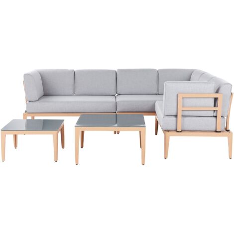 Set Divano da Esterno in Alluminio Beige e cuscini grigi a 6 posti Rima III
