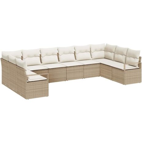Set Divano da Giardino 10 pcs Beige e Bianco polyrattan vidaXL