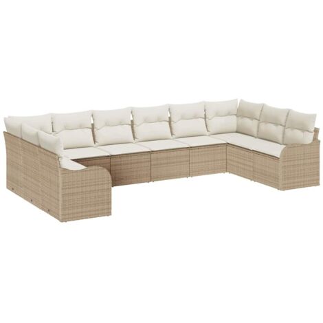Set Divano da Giardino 10 pcs Beige e bianco polyrattan vidaXL