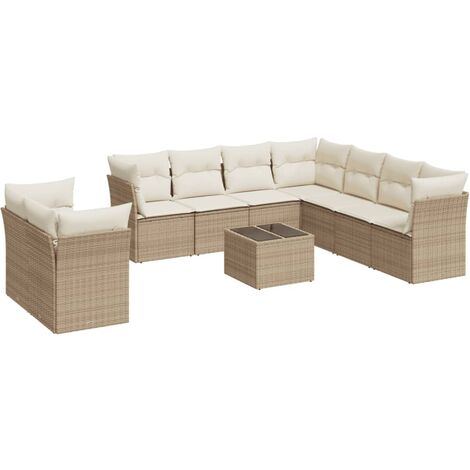 Set Divano da Giardino 10 pz con Cuscini Beige in Polyrattan vidaXL