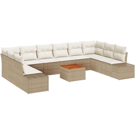 Set Divano da Giardino 11 pcs Beige e bianco vidaXL