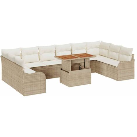 Set Divano da Giardino 11 pcs Beige Poly Rattan vidaXL