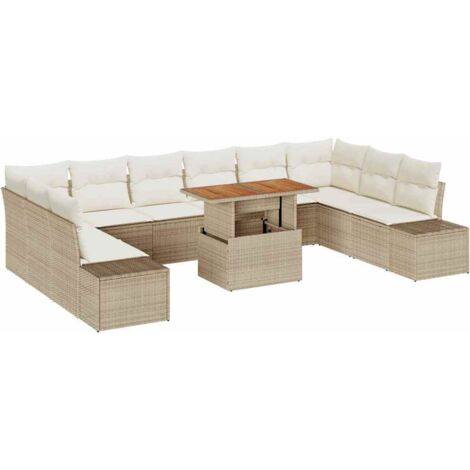 Set Divano da Giardino 11 pcs Beige Poly Rattan vidaXL