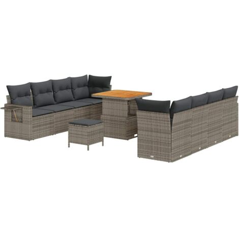 Set Divano da Giardino 11 pcs Grigio Poly Rattan vidaXL