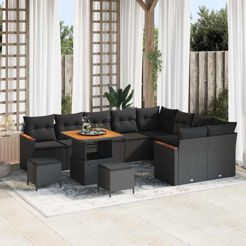 Vidaxl Set Divano Da Giardino Con Cuscino 12 Pcs Nero Poly Rattan