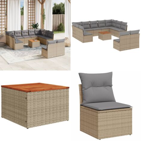 Set Divano da Giardino 12 pz con Cuscini Beige Misto Polyrattan - Sedute da giardino - Tavolo da giardino