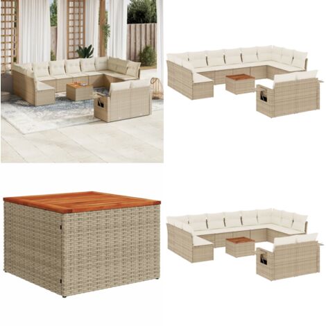 Set Divano da Giardino 13 pz con Cuscini Beige in Polyrattan - Seduta da esterno - Tavolino da giardino
