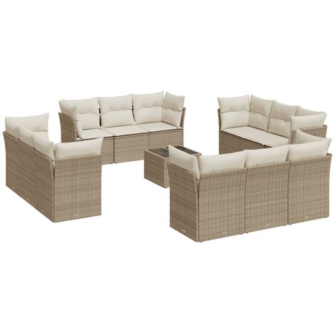 Set Divano da Giardino 13 pz con Cuscini Beige in Polyrattan vidaXL
