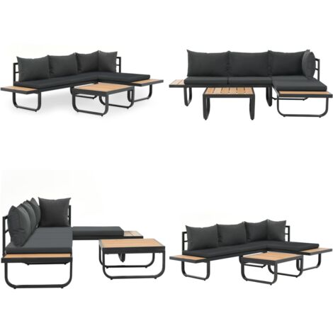 Set Divano da Giardino 2 pz ad Angolo Cuscini in Alluminio WPC - Divano angolare - Cuscini da giardino