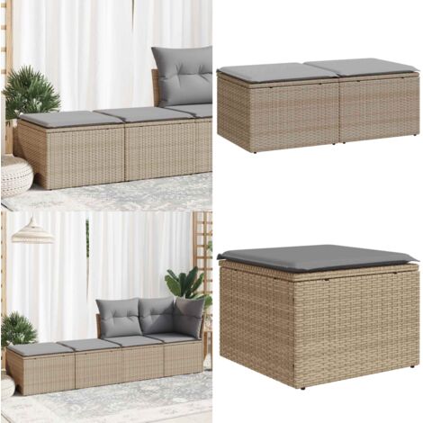 Set Divano da Giardino 2 pz con Cuscini Beige Polyrattan Acacia - Sgabello da giardino - Cuscino da giardino