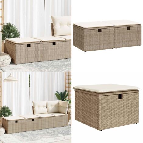 Set Divano da Giardino 2 pz con Cuscini Beige Polyrattan Acacia - Sgabello da giardino - Cuscino da giardino