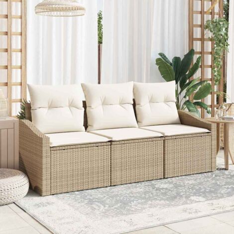 Set Divano da Giardino 3 pcs Beige e Bianco polyrattan vidaXL