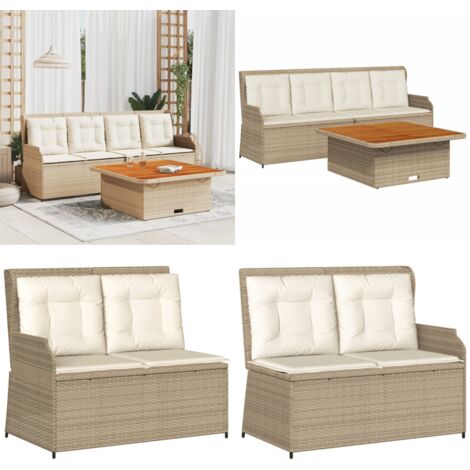Set Divano da Giardino 3 pz con Cuscini Beige in Polyrattan - Tavolo da giardino - Cuscini da seduta