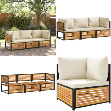 Set Divano da Giardino 3pz con Cuscini Legno Massello di Acacia - Sedute angolari - Cuscini lavabili