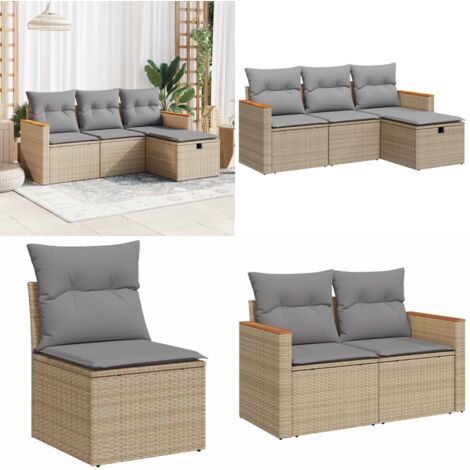 Set Divano da Giardino 4 pz con Cuscini Beige in Polyrattan - Poltrona da giardino - Cuscini da giardino