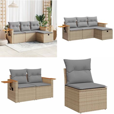 Set Divano da Giardino 4 pz con Cuscini Beige in Polyrattan - Poltrona da giardino - Seduta da giardino