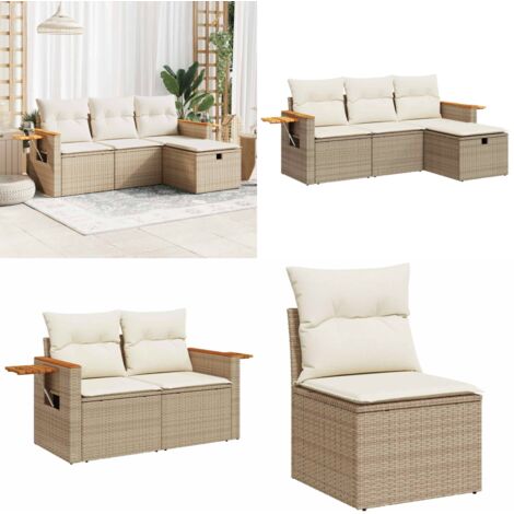 Set Divano da Giardino 4 pz con Cuscini Beige in Polyrattan - Poltrona da giardino - Seduta da giardino