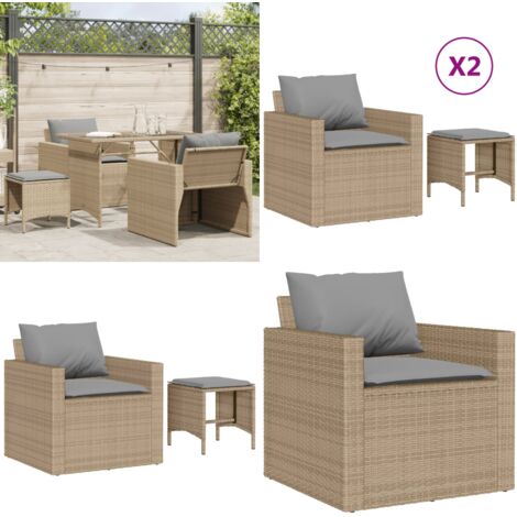 Set Divano da Giardino 4 pz con Cuscini Beige in Polyrattan - Poltrona da giardino - Sgabello da giardino