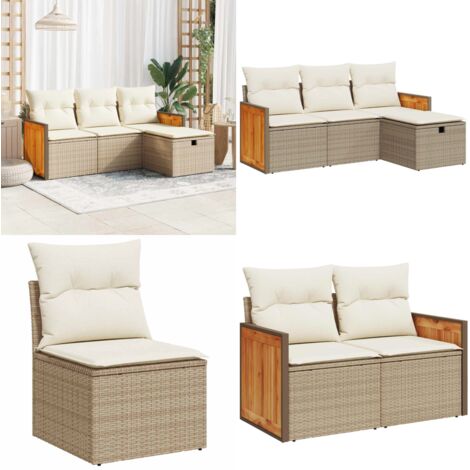 Set Divano da Giardino 4 pz con Cuscini Beige in Polyrattan - Seduta da giardino - Poltrona da giardino