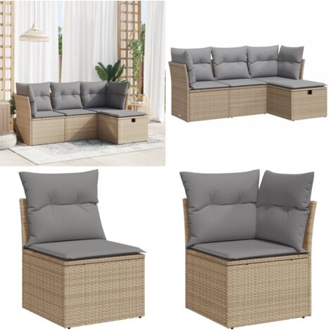 Set Divano da Giardino 4 pz con Cuscini Beige in Polyrattan - Sedute da esterno - Cuscini da giardino