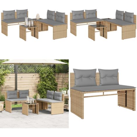 Set Divano da Giardino 4 pz con Cuscini Beige in Polyrattan - Tavolo da giardino - Cuscino da seduta