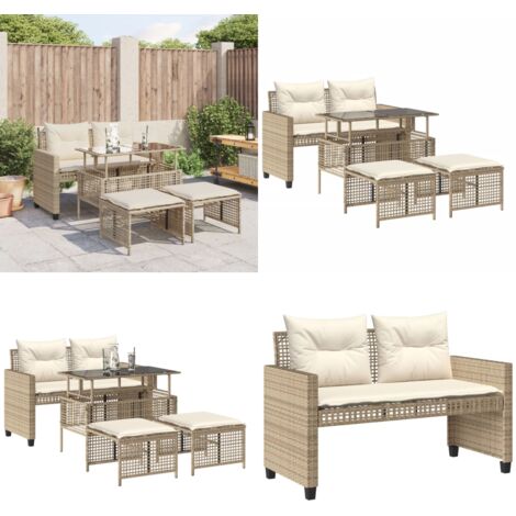 Set Divano da Giardino 4 pz con Cuscini Beige Polyrattan Vetro - Panca da giardino - Tavolo da giardino