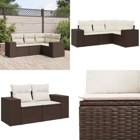 Set Divano da Giardino 4 pz con Cuscini Marrone in Polyrattan - Poltrona da giardino - Cuscini da seduta