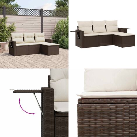 Set Divano da Giardino 4 pz con Cuscini Marrone in Polyrattan - Poltrona da giardino - Cuscino da seduta
