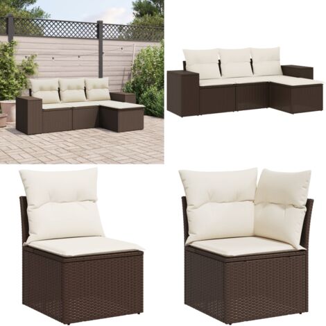 Set Divano da Giardino 4 pz con Cuscini Marrone in Polyrattan - Poltrona da giardino - Cuscino da seduta