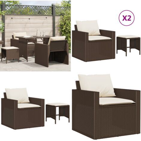 Set Divano da Giardino 4 pz con Cuscini Marrone in Polyrattan - Poltrona da giardino - Sgabello da giardino