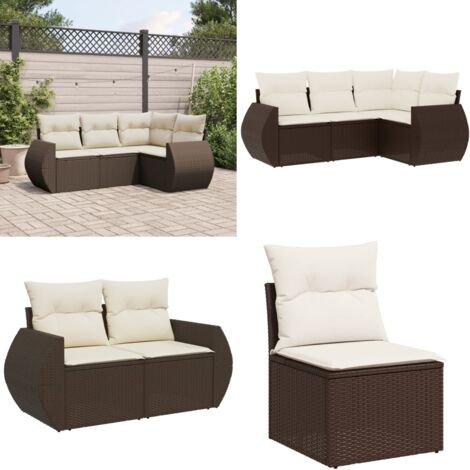 Set Divano da Giardino 4 pz con Cuscini Marrone in Polyrattan - Poltrone da giardino - Cuscini da giardino