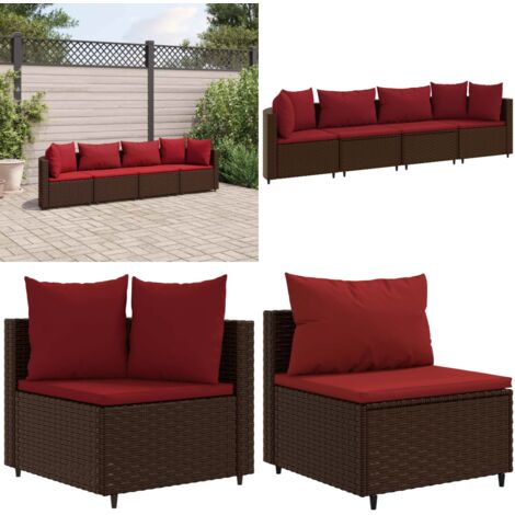 Set Divano da Giardino 4 pz con Cuscini Marrone in Polyrattan - Sedute da esterno - Cuscini per divano