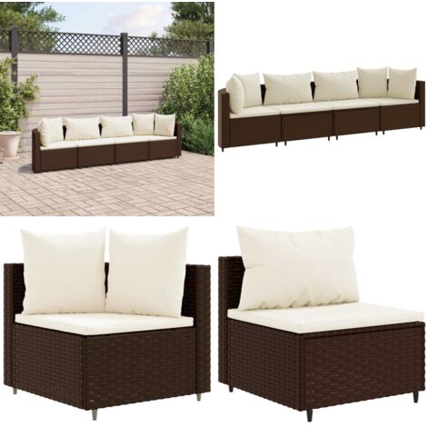 Set Divano da Giardino 4 pz con Cuscini Marrone in Polyrattan - Sedute da esterno - Cuscini per divano