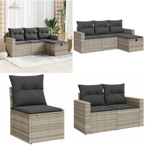 Set Divano da Giardino 4pz con Cuscini Grigio Chiaro Polyrattan - Poltrona da giardino - Cuscini da giardino