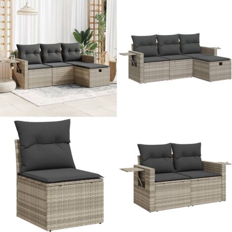 Set Divano da Giardino 4pz con Cuscini Grigio Chiaro Polyrattan - Poltrona da giardino - Cuscini da seduta