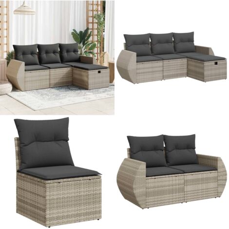 Set Divano da Giardino 4pz con Cuscini Grigio Chiaro Polyrattan - Poltrona da giardino - Cuscini da seduta