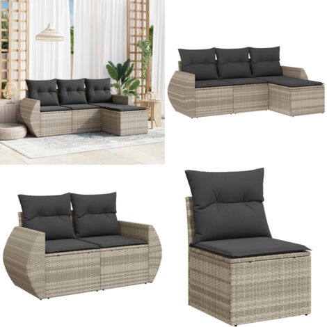Set Divano da Giardino 4pz con Cuscini Grigio Chiaro Polyrattan - Poltrona da giardino - Cuscino da giardino