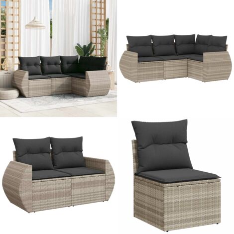 Set Divano da Giardino 4pz con Cuscini Grigio Chiaro Polyrattan - Poltrona da giardino - Cuscino da giardino