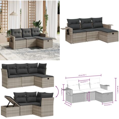 Set Divano da Giardino 4pz con Cuscini Grigio Chiaro Polyrattan - Poltrona da giardino - Cuscino da seduta