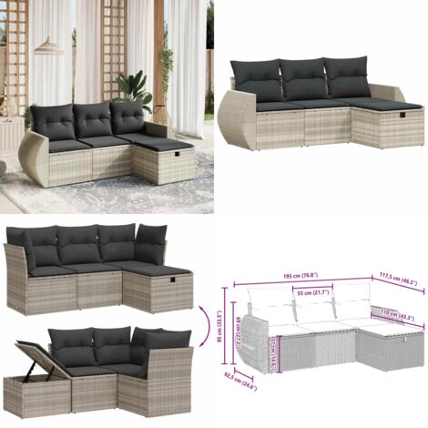 Set Divano da Giardino 4pz con Cuscini Grigio Chiaro Polyrattan - Poltrona da giardino - Cuscino da seduta