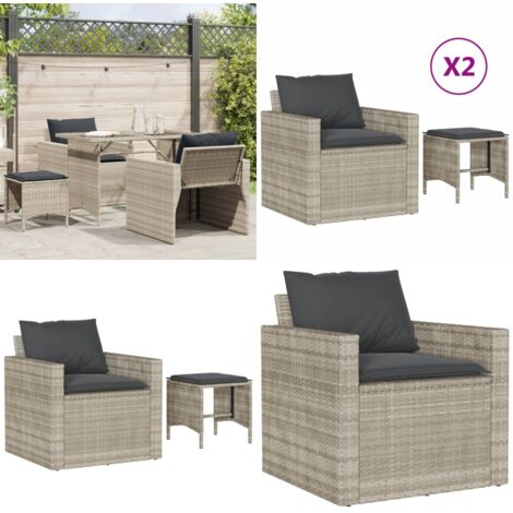 Set Divano da Giardino 4pz con Cuscini Grigio Chiaro Polyrattan - Poltrona da giardino - Sgabello da giardino