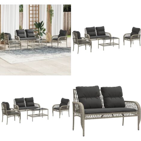 Set Divano da Giardino 4pz con Cuscini Grigio Chiaro Polyrattan - Poltrona da giardino - Tavolino da giardino