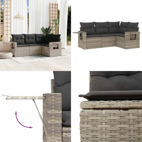 Set Divano da Giardino 4pz con Cuscini Grigio Chiaro Polyrattan - Poltrone da giardino - Cuscini da seduta