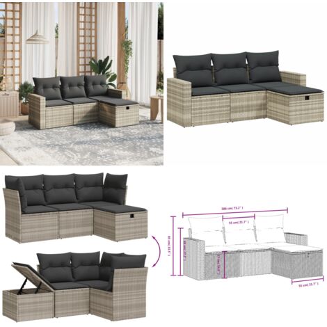 Set Divano da Giardino 4pz con Cuscini Grigio Chiaro Polyrattan - Poltrone da giardino - Cuscini da seduta
