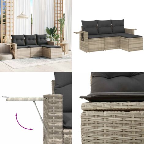 Set Divano da Giardino 4pz con Cuscini Grigio Chiaro Polyrattan - Poltrone da giardino - Cuscini da seduta