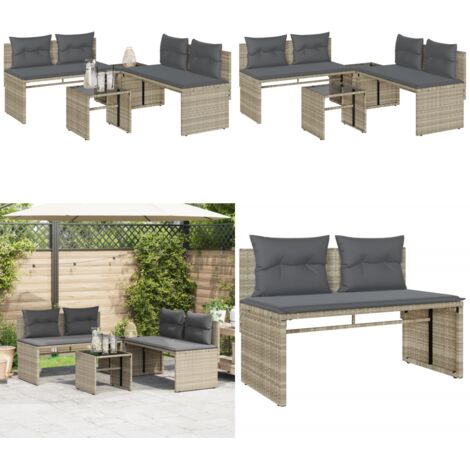 Set Divano da Giardino 4pz con Cuscini Grigio Chiaro Polyrattan - Tavolo da giardino - Cuscino da seduta