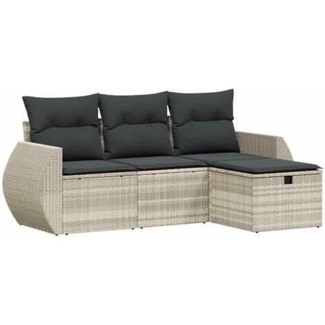 Set Divano da Giardino 4pz con Cuscini Grigio Chiaro Polyrattan vidaXL