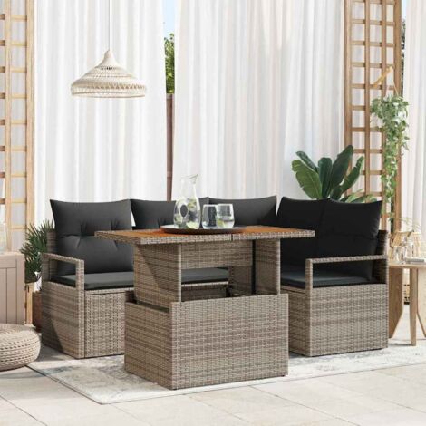 Set Divano da Giardino 5 pcs Grigio Poly Rattan vidaXL