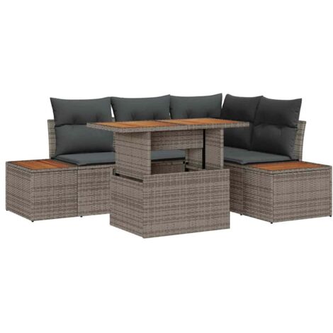 Set Divano da Giardino 5 pcs Grigio Poly Rattan vidaXL