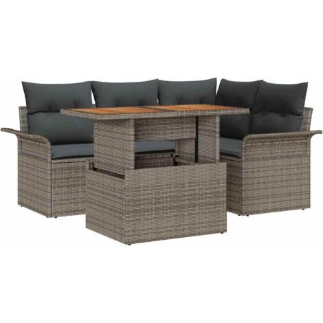 Set Divano da Giardino 5 pcs Grigio Poly Rattan vidaXL